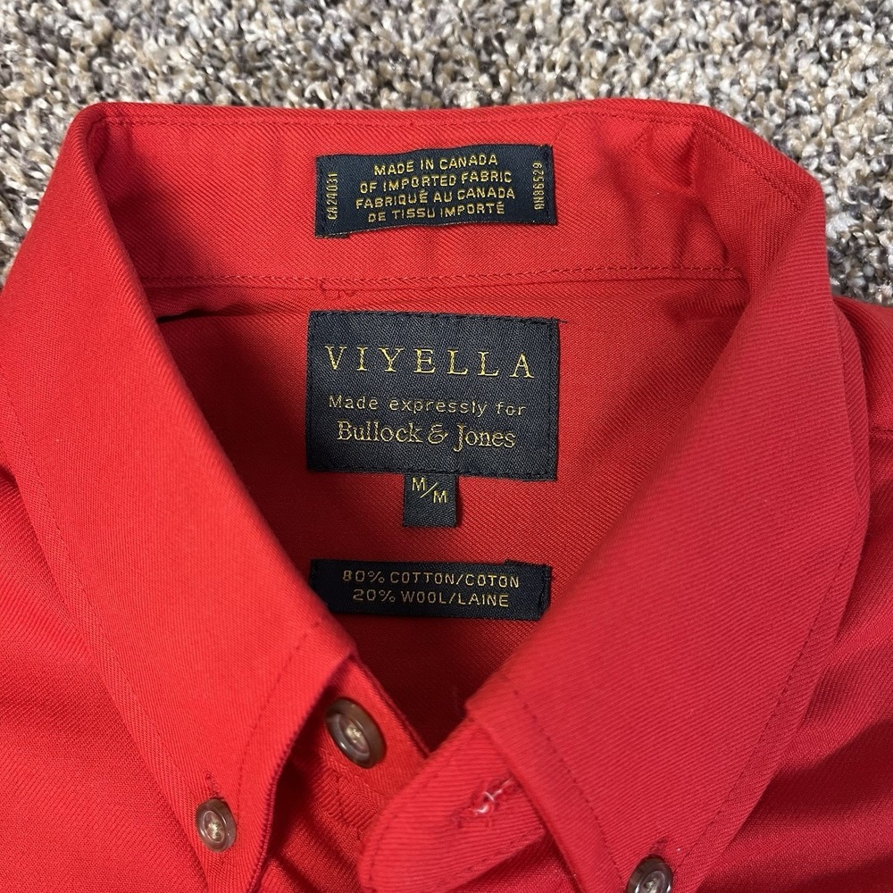 Bullock & Jones Viyella Men Size M Red Shirt Canada Wool Cotton Button Down Used - Picture 4 of 11